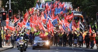 Workers marching in Brisbane