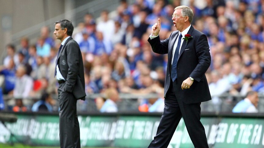 Alex Ferguson alongside Jose Mourinho