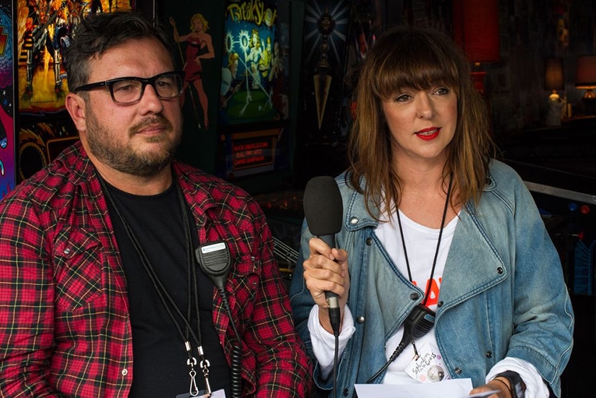 Jess Ducrou and Paul Piticco backstage at Splendour In the Grass in 2015
