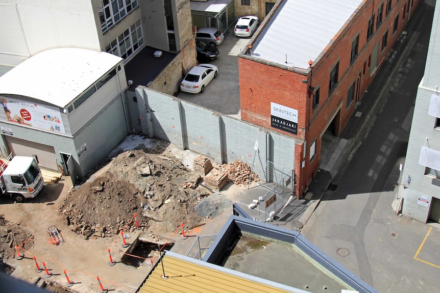 Dig site viewed from the top of Argyle Street car park