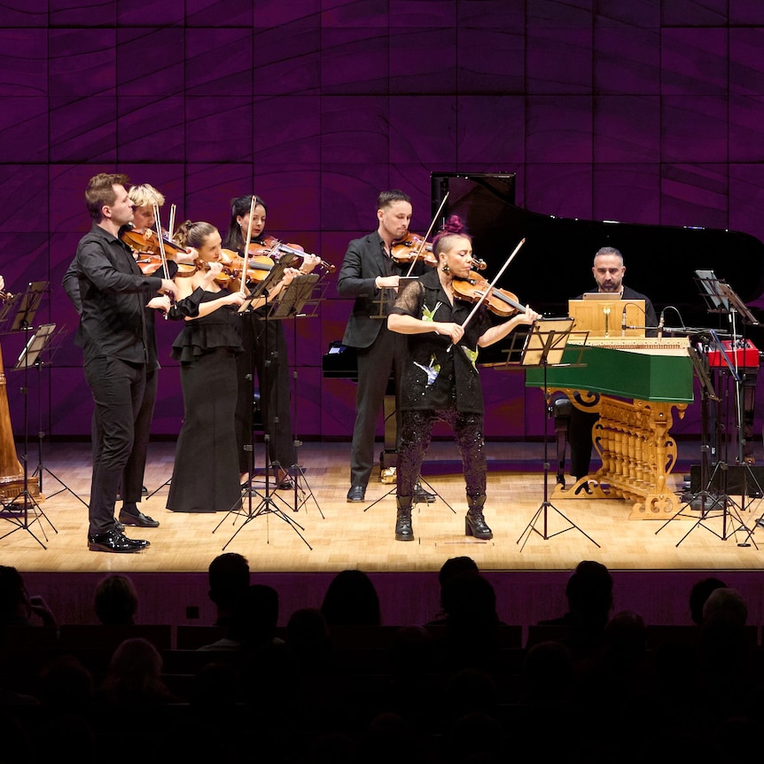 Members of the Omega Ensemble playing on stage at Angel Place, Sydney.