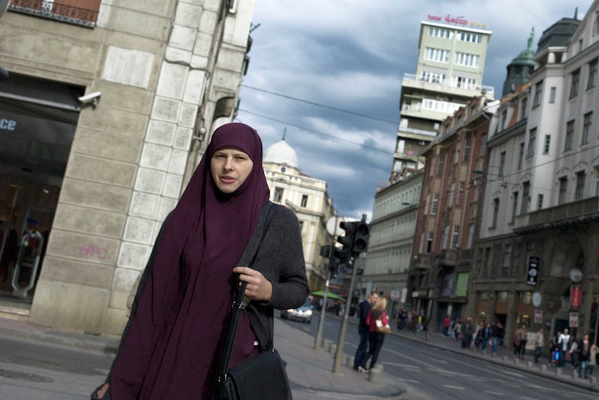 A Muslim woman on the upmarket Marshal Tito Street in the Bosnian capital, Sarajevo.