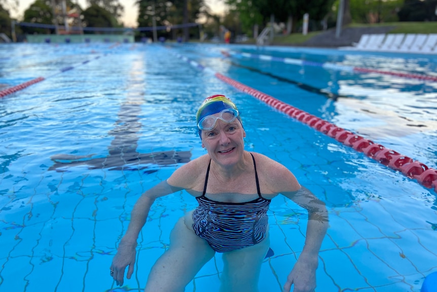 A woman in a pool.