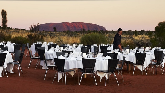 Tables set up for Sounds of Silence dinner in Central Australia