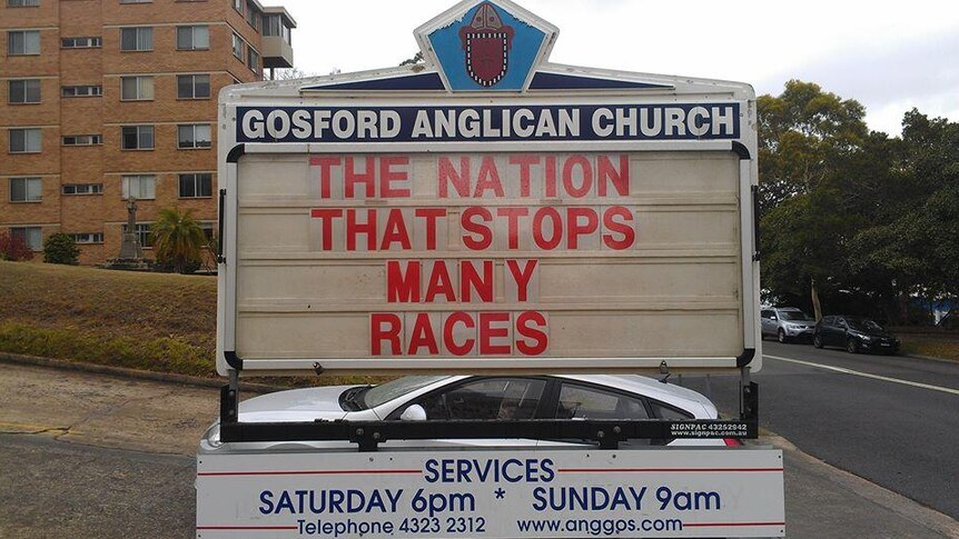 Race nation Gosford Anglican Church sign