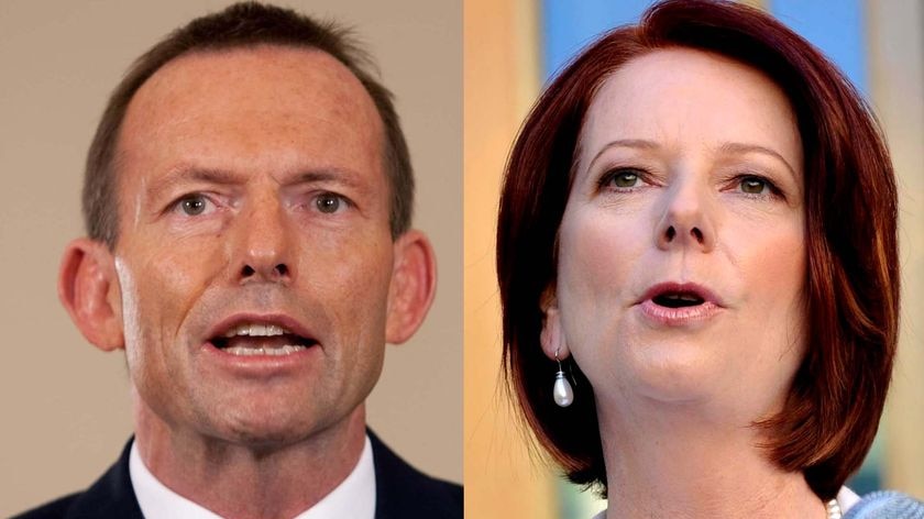 LtoR Opposition Leader Tony Abbott and Prime Minsiter Julia Gillard