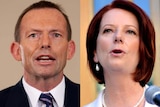 LtoR Opposition Leader Tony Abbott and Prime Minsiter Julia Gillard