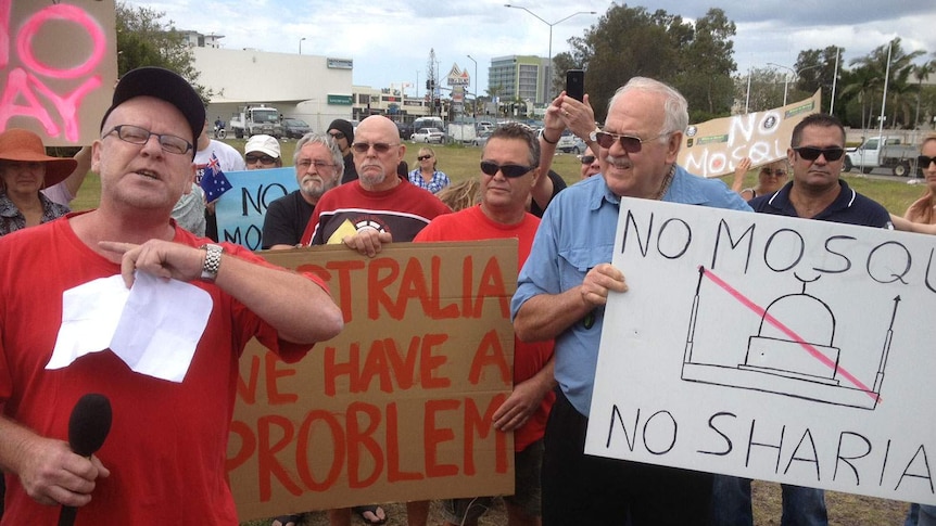 Protesters against a mosque planned for the Sunshine Coast.