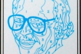 An outline of a self portrait in a paint by numbers style