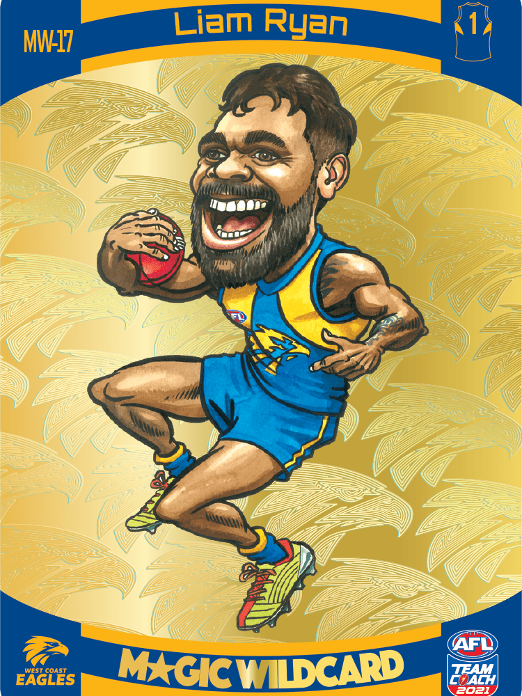 A footy card featuring West Coast Eagles player Liam Ryan.