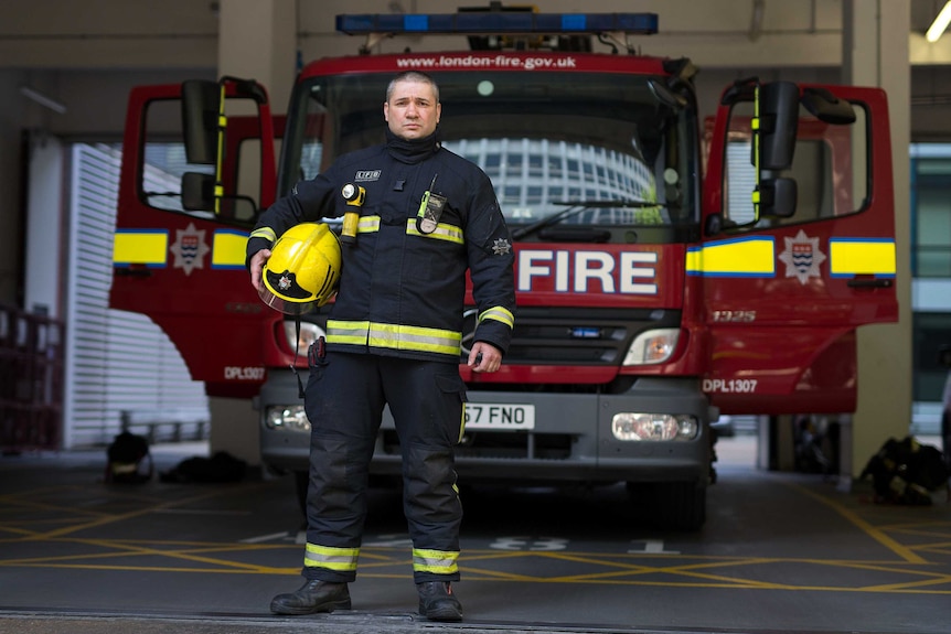 Firefighter pictured outside London Fire Station