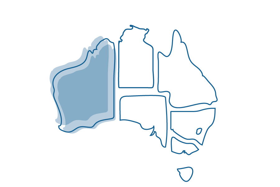 An illustration of a map of Australia that shows Western Australia highlighted.
