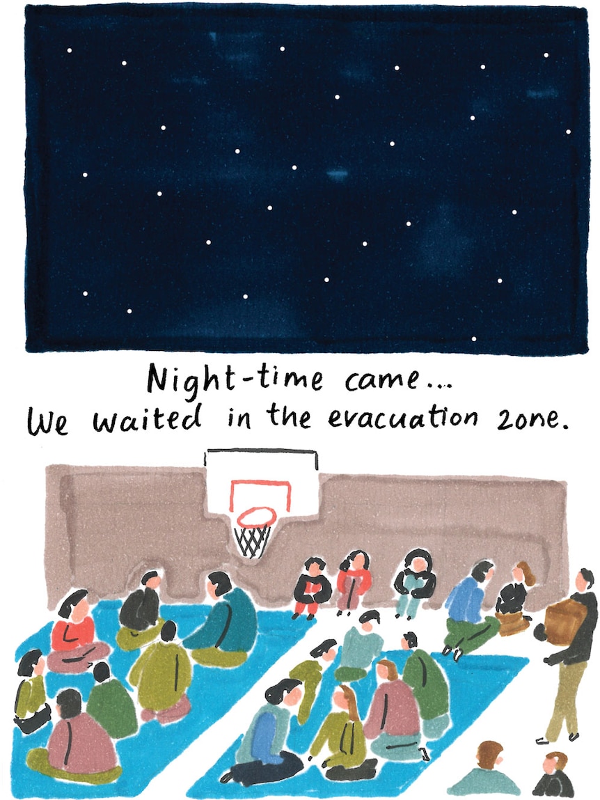 Image of the night after the earthquake: Night-time came… we waited in the evacuation zone.