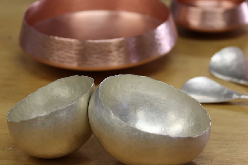 Handmade silver and copper pieces by ACT silversmith Alison Jackson