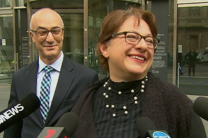 Sophie Mirabella smiling outside court.