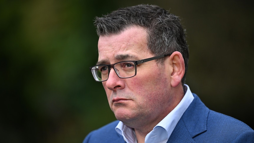 A close-up picture of Victorian Premier Daniel Andrews looking thoughtful.