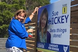 Sue Hickey erects campaign placard