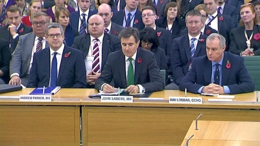 Andrew Parker, John Sawers and Iain Lobban speak at an Intelligence and Security Committee hearing.