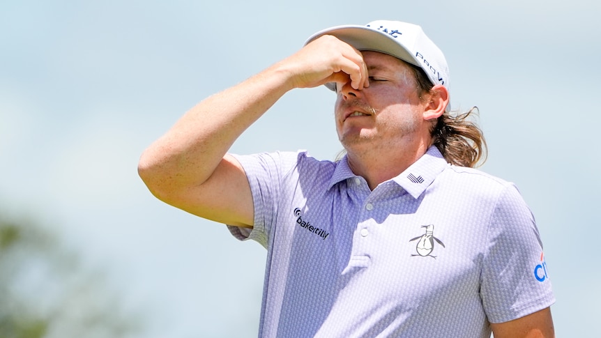 Cameron Smith looks anguished during the Australian PGA CHampionship golf tournament.
