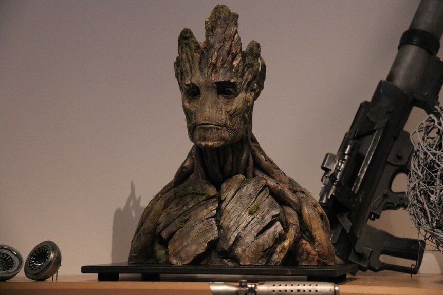 A bust of Marvel character Groot on display at GOMA