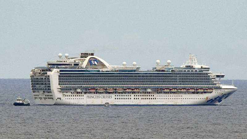 A cruise ship out at sea.
