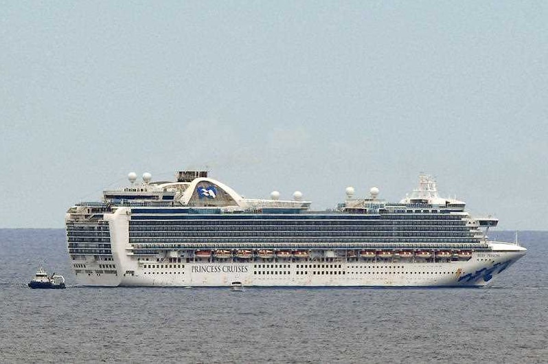 A cruise ship out at sea.