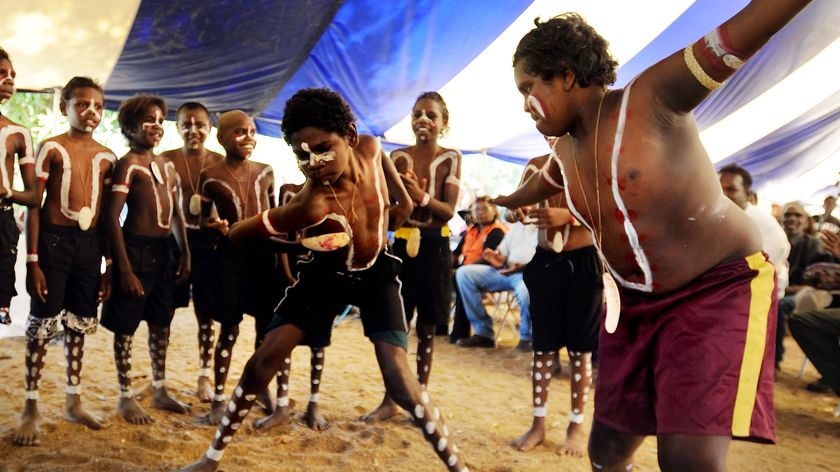 Young Kowanyama dancers perform a traditional dance