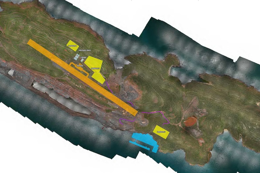 An aerial image showing the layout of a proposed supply base on Cockatoo Island.