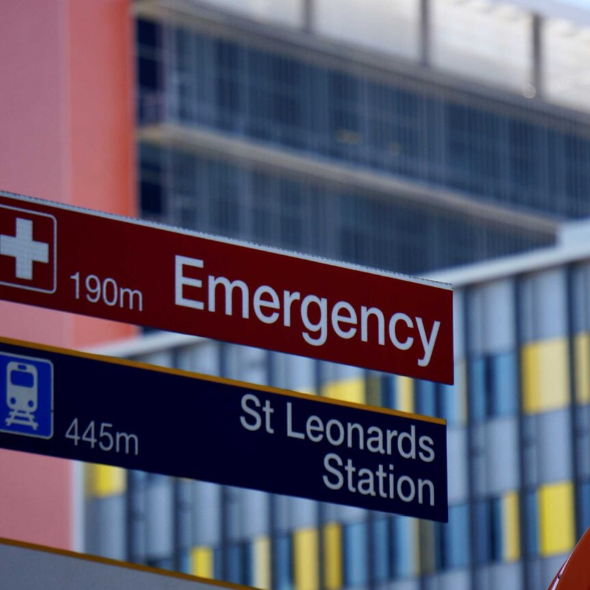 An emergency sign at Royal North Shore hospital in Sydney.