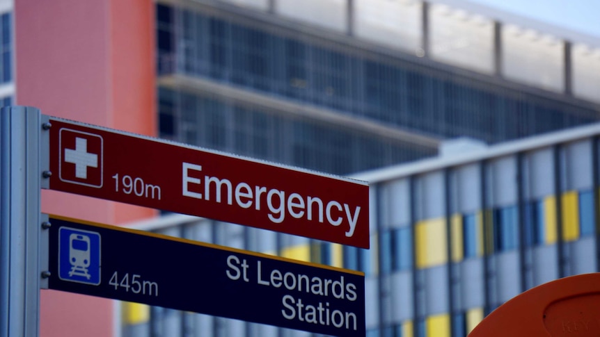 An emergency sign at Royal North Shore hospital in Sydney.