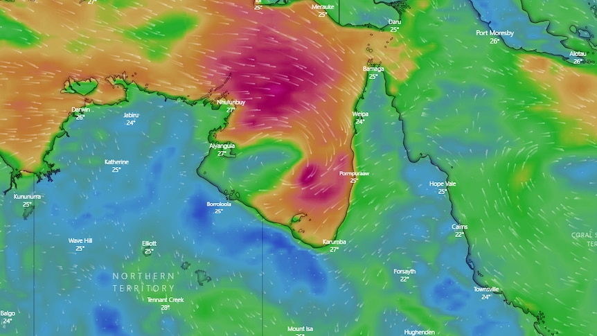 A colourful weather map.