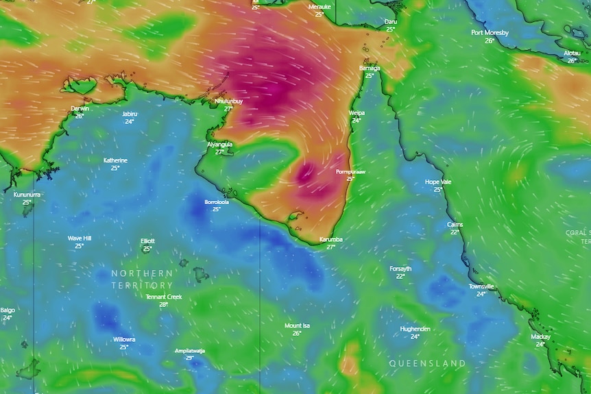 A colourful weather map.