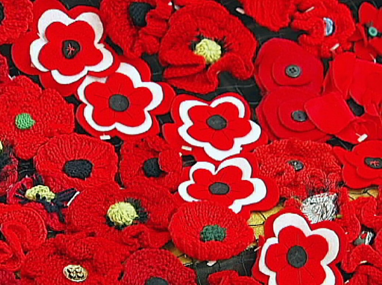 A close up of poppies made for the 5,000 poppies project