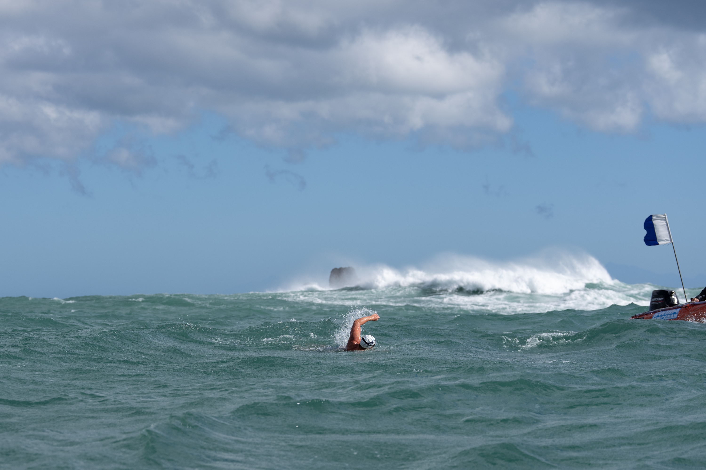 Jono Ridler swims in windy conditions