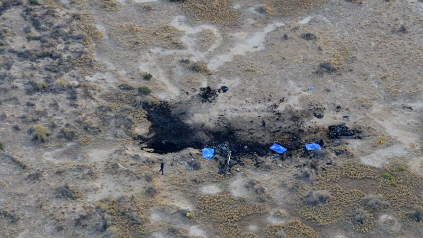 Aerial photo of ABC helicopter crash site near Lake Eyre, South Australia on August 19, 2011.