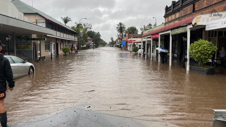 Flood water in Main street of Laidley in the Lockyer Valley in Queensland