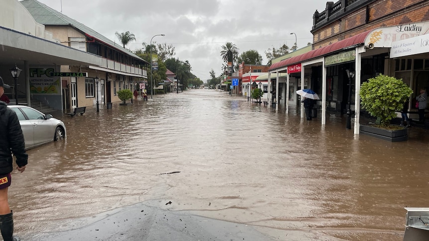 Flood water in Main street of Laidley in the Lockyer Valley in Queensland