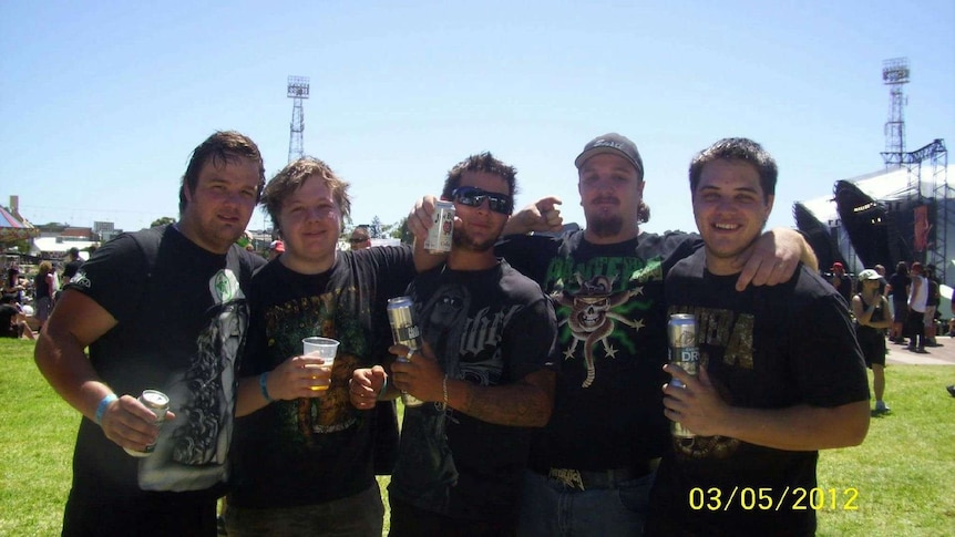 Jake Howe and some mates pose for a picture at Soundwave music festival, just days before the accident
