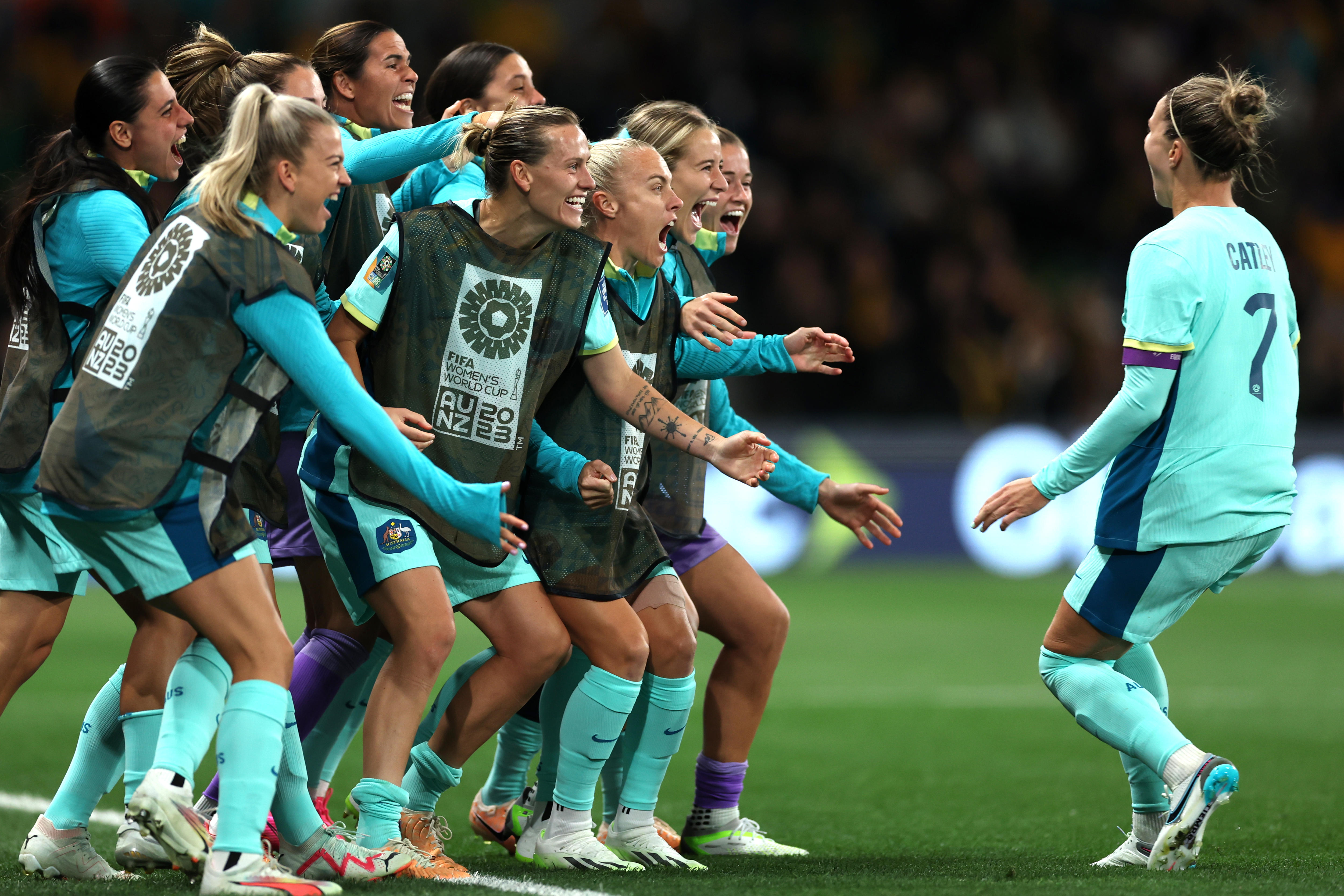 The Matildas celebrate in Melbourne