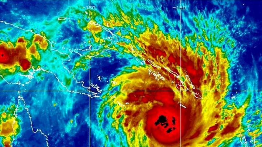 Cyclone Yasi sits over the Pacific Ocean