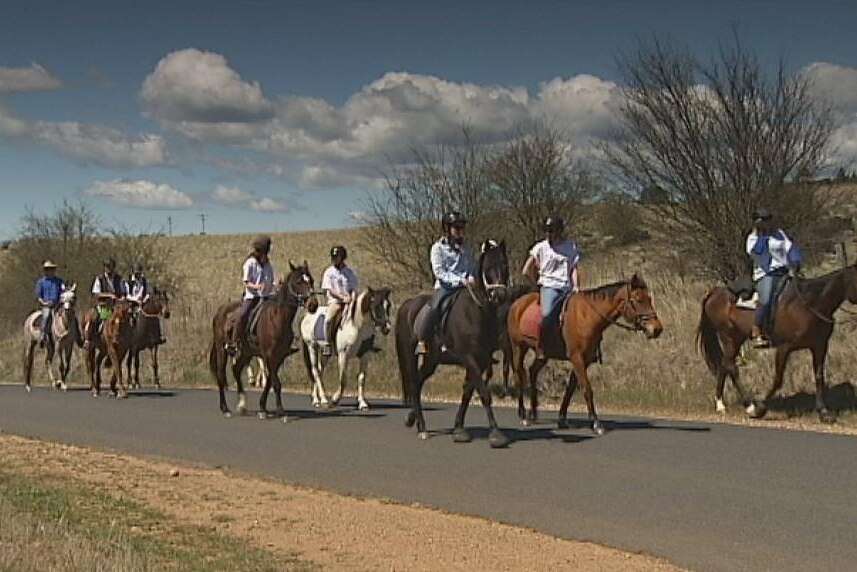 Horses accompanied Edward Fernon as he began his 1,100km charity horse ride to Melbourne.