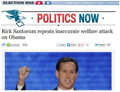 Los Angeles Times report on Rick Santorum's inaccurate speech.