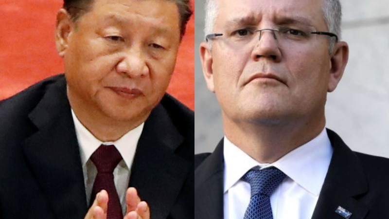A composite image of Xi Jinping and Scott Morrison