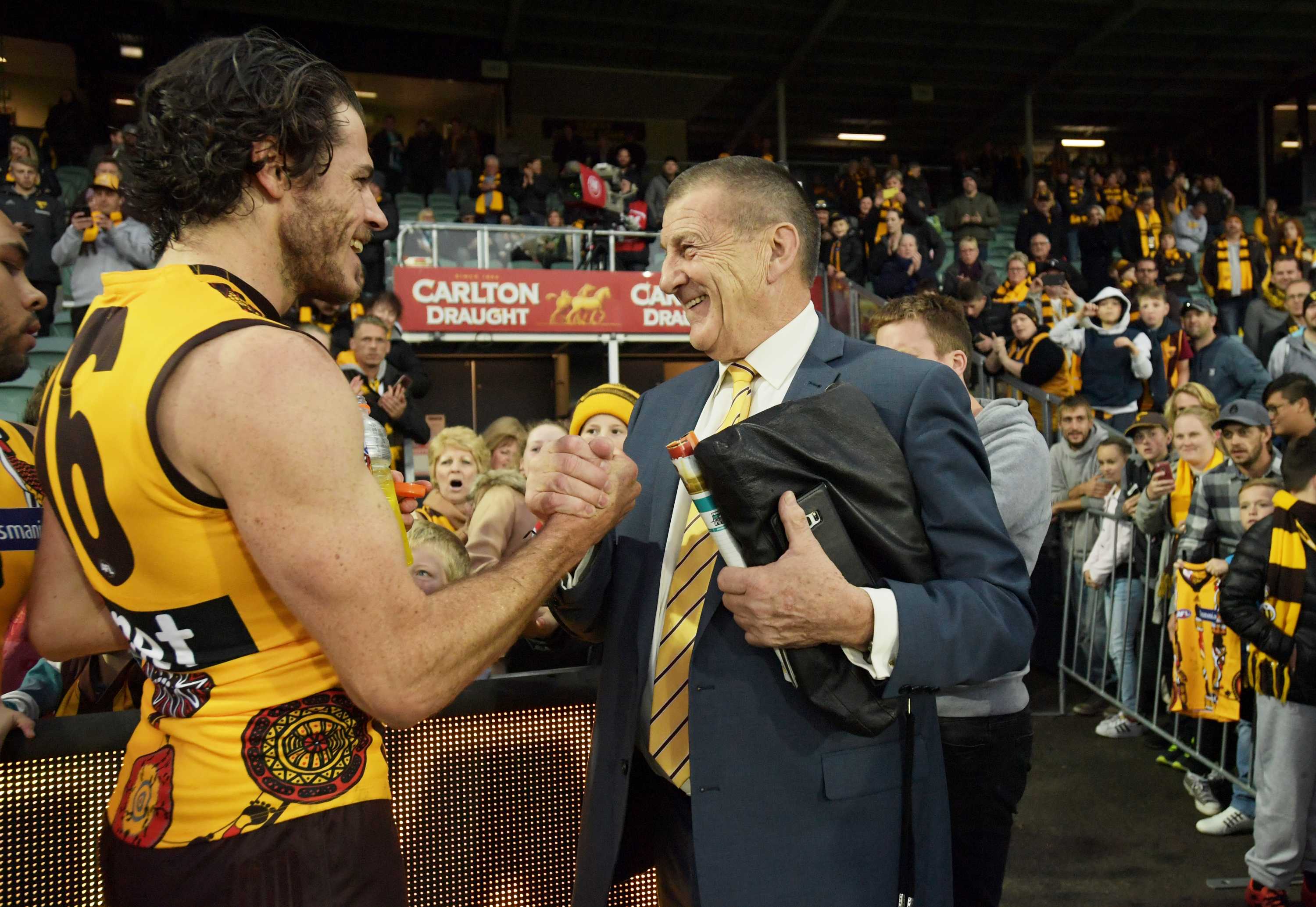 Jeff Kennett at Hawks game in Launceston