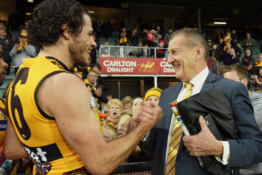 Jeff Kennett at Hawks game in Launceston