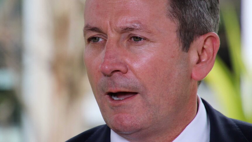 A headshot of Mark McGowan wearing a suit against a background of trees.