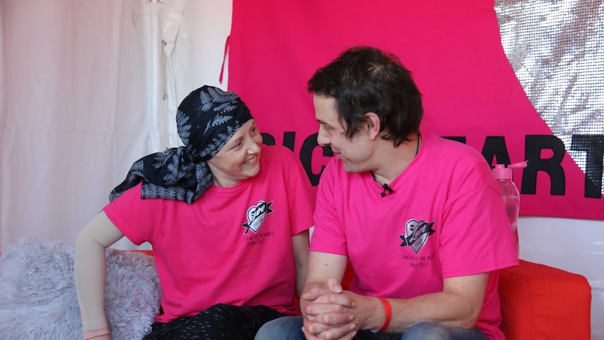 Connie Johnson and Samuel Johnson laughing together at Love Your Sister charity event in Canberra