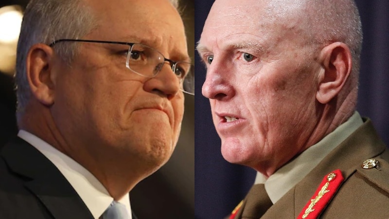 A composite image of Scott Morrison and General JJ Frewen.