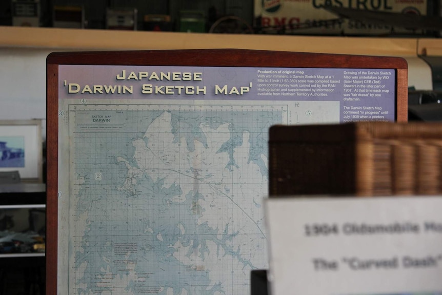 A vintage map of Darwin labelled Japanese 'Darwin Sketch Map'.