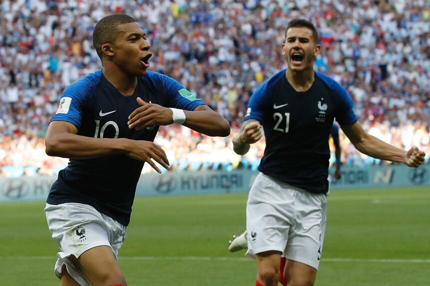 Kylian Mbappe celebrates goal for France against Argentina
